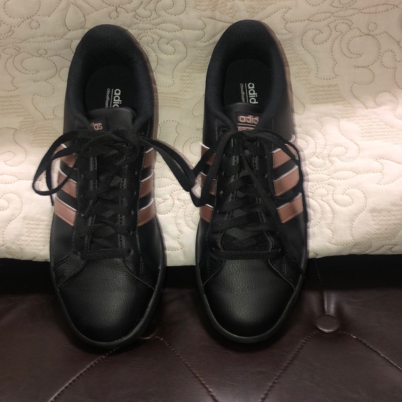 womens black adidas with rose gold